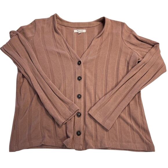 Madewell Ribbed Sweater-Knit Cardigan Lightweight Button Up Brown X-Small - Picture 5 of 8